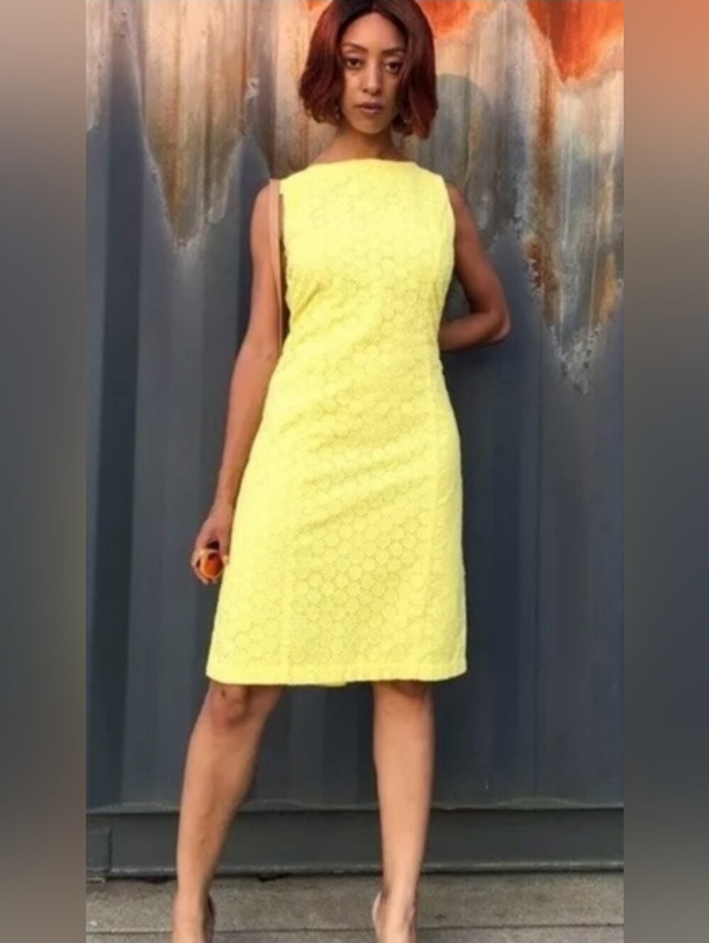 Talbots Bright Yellow Sleeveless Midi Lace Dress